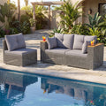 86.5" 3-Seat Patio Wicker Sofa, 3PCS Modular PE Rattan Sectional Furniture Set with Cup Holders & Wood Armrests, Outdoor Couch for Garden Yard