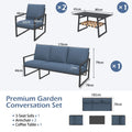 AECOJOY 4-Piece Outdoor Garden Furniture Set, 3-Seater Sofa & 2 Armchairs with Glass Coffee Table, Dark Blue
