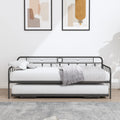 Sesslife Metal Daybed with Adjustable Trundle, Twin Size Daybed with Twin Size Pop up Trundle Bed, Heavy - Duty Sofa with Portable Folding Trundle Bed for Bedroom Living Room (Black)