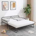 Sesslife Metal Daybed with Adjustable Trundle, Twin Size Daybed with Twin Size Pop up Trundle Bed, Heavy - Duty Sofa with Portable Folding Trundle Bed for Bedroom Living Room (Black)