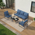 AECOJOY 4-Piece Outdoor Garden Furniture Set, 3-Seater Sofa & 2 Armchairs with Glass Coffee Table, Dark Blue