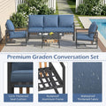 AECOJOY 4-Piece Outdoor Garden Furniture Set, 3-Seater Sofa & 2 Armchairs with Glass Coffee Table, Dark Blue
