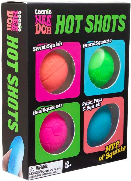 Hot Shot Teenie 4 Pack - Sensory Squeeze Toy - 1.5" in Diameter - Colors May Vary
