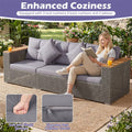 86.5" 3-Seat Patio Wicker Sofa, 3PCS Modular PE Rattan Sectional Furniture Set with Cup Holders & Wood Armrests, Outdoor Couch for Garden Yard