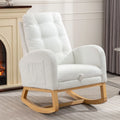 Modern Accent Rocking Chair with Pull - Out Footrest, Nursery Glider Chair with Solid Wood Legs & Side Pocket, Upholstered Lounge Chair with High Backrest, White