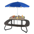 8-Person Kids Picnic Table Bench Set with Removable & Foldable Umbrella, Toddler Outdoor HDPE Activity Table and Chair Set for Backyard Patio