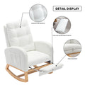 Modern Accent Rocking Chair with Pull - Out Footrest, Nursery Glider Chair with Solid Wood Legs & Side Pocket, Upholstered Lounge Chair with High Backrest, White