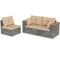 86.5" 3-Seat Patio Wicker Sofa, 3PCS Modular PE Rattan Sectional Furniture Set with Cup Holders & Wood Armrests, Outdoor Couch for Garden Yard