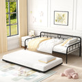Sesslife Metal Daybed with Adjustable Trundle, Twin Size Daybed with Twin Size Pop up Trundle Bed, Heavy - Duty Sofa with Portable Folding Trundle Bed for Bedroom Living Room (Black)