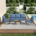 AECOJOY 4-Piece Outdoor Garden Furniture Set, 3-Seater Sofa & 2 Armchairs with Glass Coffee Table, Dark Blue