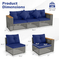 86.5" 3-Seat Patio Wicker Sofa, 3PCS Modular PE Rattan Sectional Furniture Set with Cup Holders & Wood Armrests, Outdoor Couch for Garden Yard