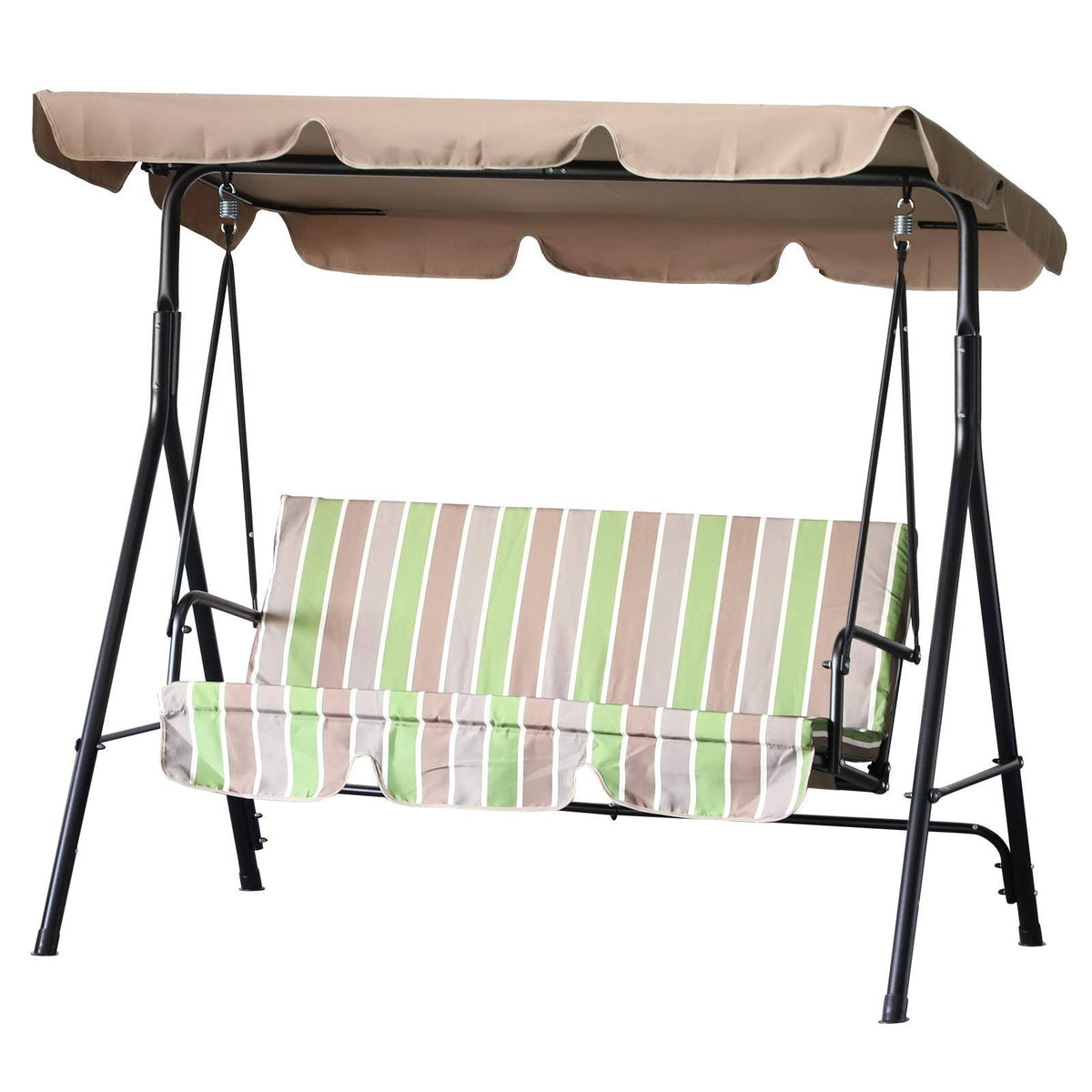 Outsunny Steel Outdoor Porch Swing Lounge Chair 3 Person with Top Canopy