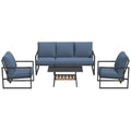 AECOJOY 4-Piece Outdoor Garden Furniture Set, 3-Seater Sofa & 2 Armchairs with Glass Coffee Table, Dark Blue
