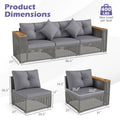 86.5" 3-Seat Patio Wicker Sofa, 3PCS Modular PE Rattan Sectional Furniture Set with Cup Holders & Wood Armrests, Outdoor Couch for Garden Yard