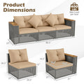 86.5" 3-Seat Patio Wicker Sofa, 3PCS Modular PE Rattan Sectional Furniture Set with Cup Holders & Wood Armrests, Outdoor Couch for Garden Yard