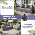 86.5" 3-Seat Patio Wicker Sofa, 3PCS Modular PE Rattan Sectional Furniture Set with Cup Holders & Wood Armrests, Outdoor Couch for Garden Yard