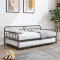 Sesslife Metal Daybed with Adjustable Trundle, Twin Size Daybed with Twin Size Pop up Trundle Bed, Heavy - Duty Sofa with Portable Folding Trundle Bed for Bedroom Living Room (Black)