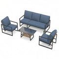 AECOJOY 4-Piece Outdoor Garden Furniture Set, 3-Seater Sofa & 2 Armchairs with Glass Coffee Table, Dark Blue
