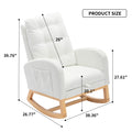 Modern Accent Rocking Chair with Pull - Out Footrest, Nursery Glider Chair with Solid Wood Legs & Side Pocket, Upholstered Lounge Chair with High Backrest, White